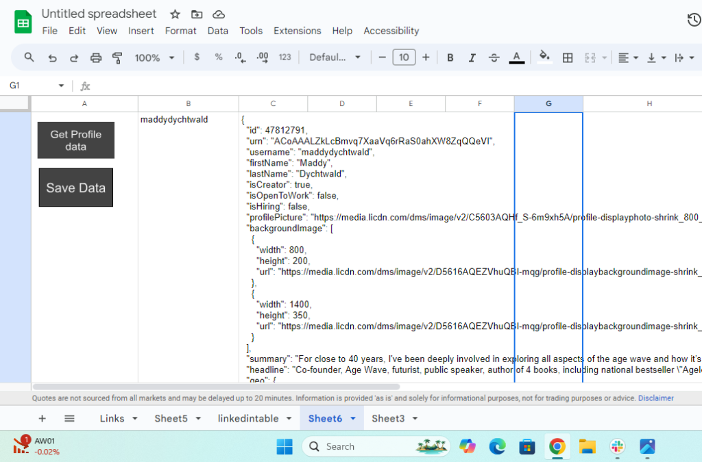 LinkedIn Profile Data in Google Sheets